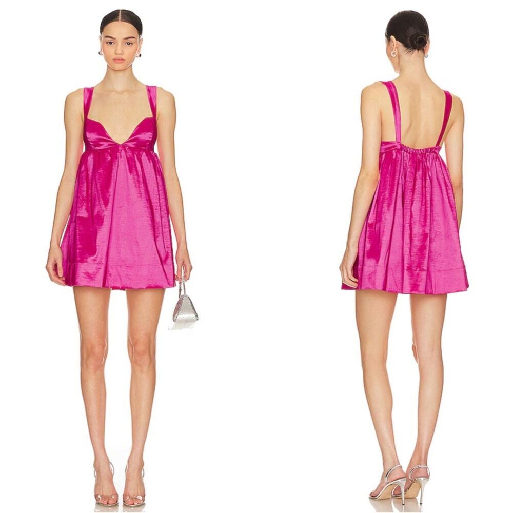 FOR LOVE & LEMONS Selena Baby Doll Plunging V Neckline Pink Mini Dress Size S - Picture 1 of 7